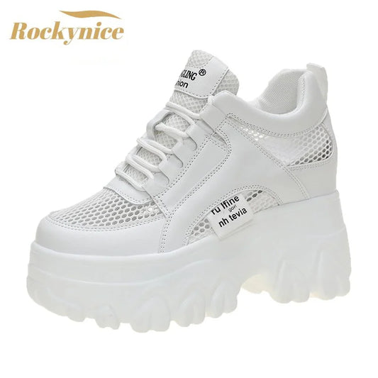 Breathable Mesh Chunky White Sneakers Women Summer 2021 Hollow Out Mesh Platform Sandals Woman Height Increased Casual Shoe 10cm