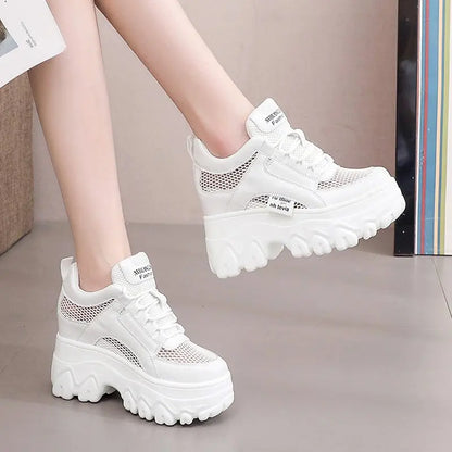 Breathable Mesh Chunky White Sneakers Women Summer 2021 Hollow Out Mesh Platform Sandals Woman Height Increased Casual Shoe 10cm