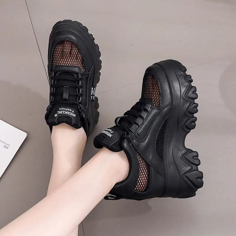 Breathable Mesh Chunky White Sneakers Women Summer 2021 Hollow Out Mesh Platform Sandals Woman Height Increased Casual Shoe 10cm