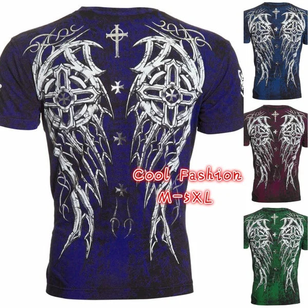 Gothic Fashion Archaic AFFLICTION Cool Skull Print Plus Size Men T-Shirt Tattoo Biker M-5XL