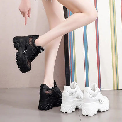 Breathable Mesh Chunky White Sneakers Women Summer 2021 Hollow Out Mesh Platform Sandals Woman Height Increased Casual Shoe 10cm