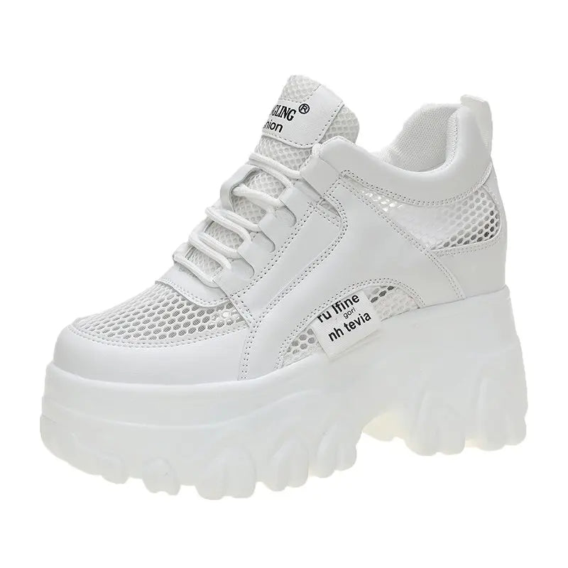 Breathable Mesh Chunky White Sneakers Women Summer 2021 Hollow Out Mesh Platform Sandals Woman Height Increased Casual Shoe 10cm