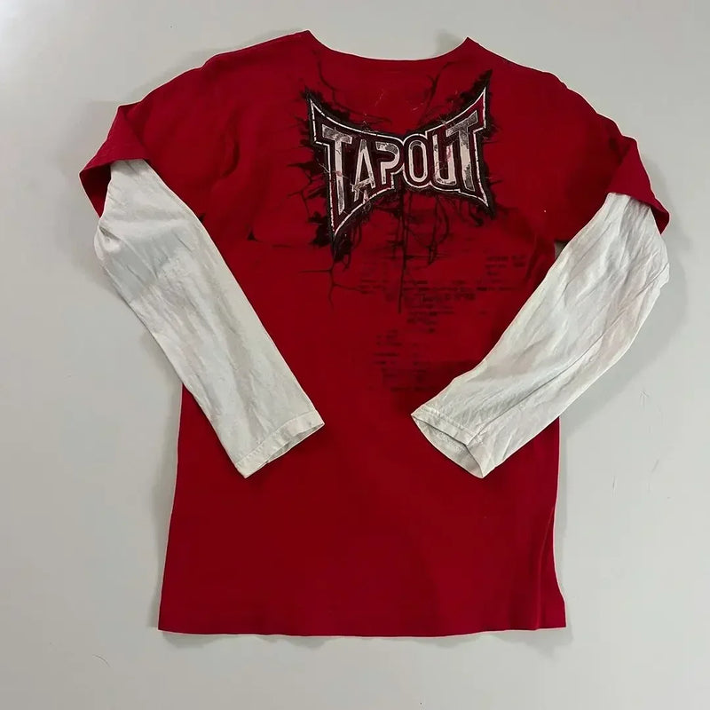 Y2K New TAPOUT Printed Red Long Sleeve Spring and Summer Retro Harajuku Cotton Top Men's Women's Street Hip Hop Gothic Loose Top