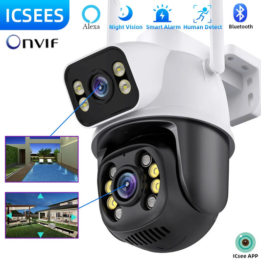 Wifi Surveillance Cameras 4K Waterproof Outdoor Wireless Security Camera Dual Lens Security-Protection ICsee IP Camera AI Track