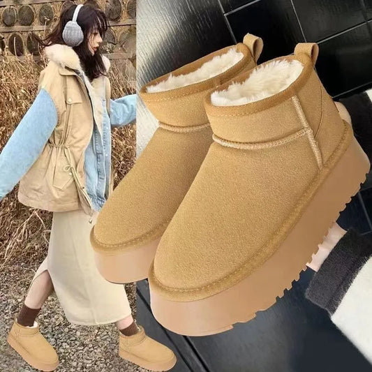 2024 New Winter Plush Snow Boots Thick soled Inner Height Increasing Cotton Shoes Warm Women's Boots platform shoes