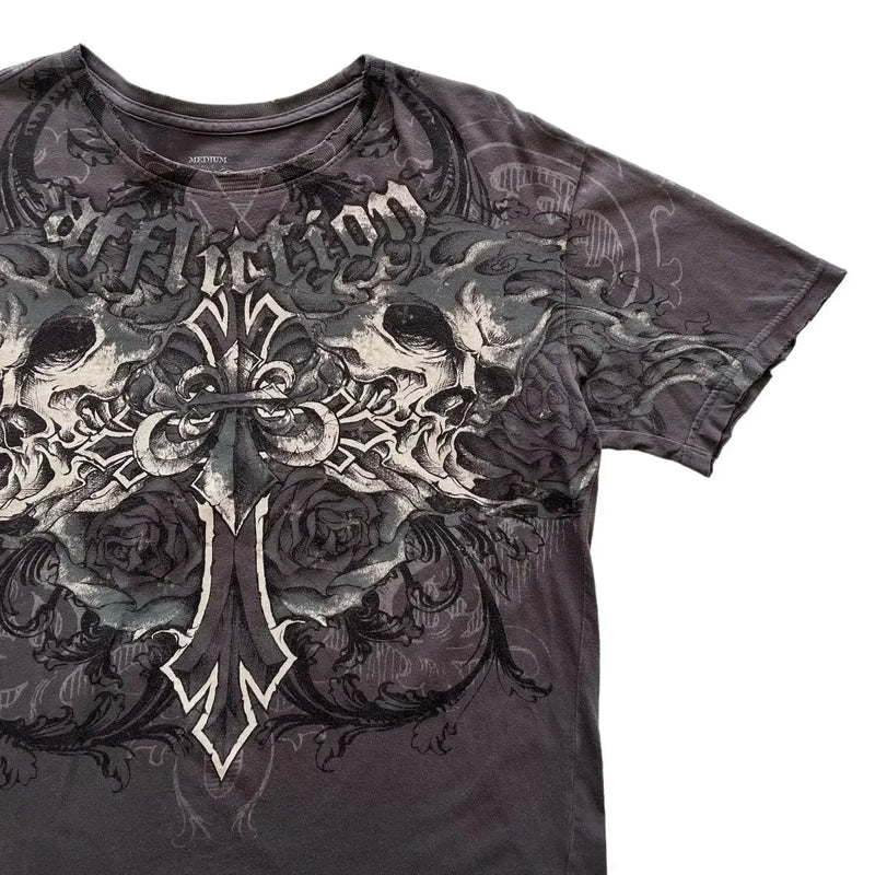 Y2K Affliction T Shirt Men Skull Graphic New Harajuku Round Neck Oversized T-Shirt Short Sleeve Tops Gothic Clothing Street Wear