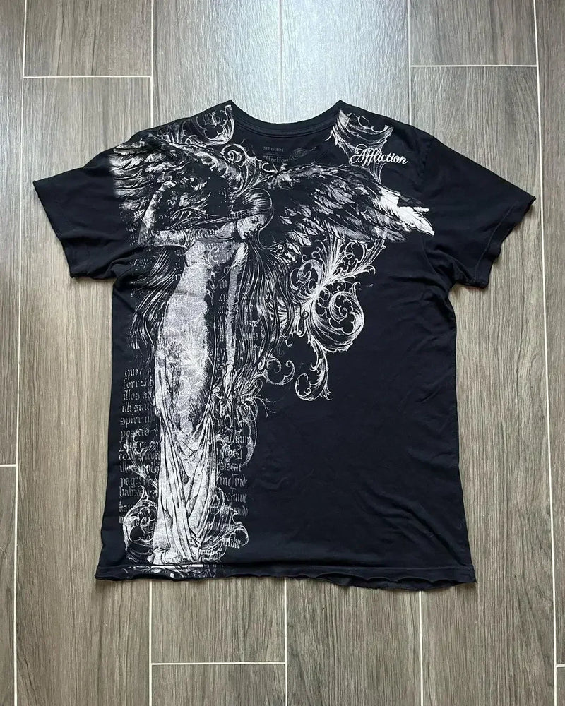 Y2K Gothic Clothing Affliction T Shirt Men Skull Graphic New Harajuku Round Neck Oversized T-Shirt Short Sleeve Tops Street Wear