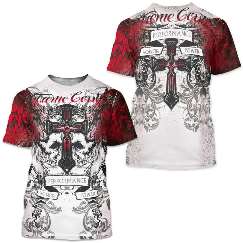 Men's Retro T-Shirt Archaic By Affliction Print Skull Tees fashion T Shirts Tops Short Sleeves Street Handsome New Men Clothing