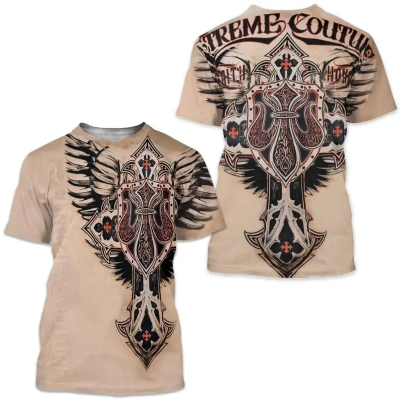 Men's Retro T-Shirt Archaic By Affliction Print Skull Tees fashion T Shirts Tops Short Sleeves Street Handsome New Men Clothing