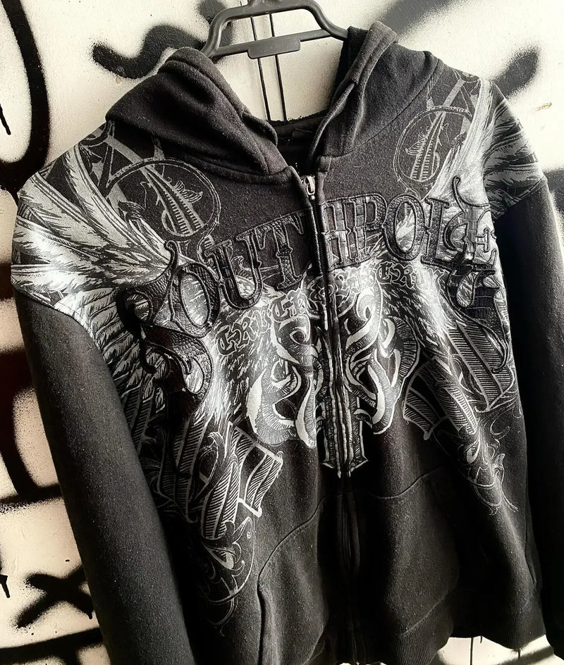 Affliction Hoodie American Retro Printing Oversize Zipper Hoodie Men Women Y2K Harajuku Hip-Hop Gothic Casual Joker Street Wear