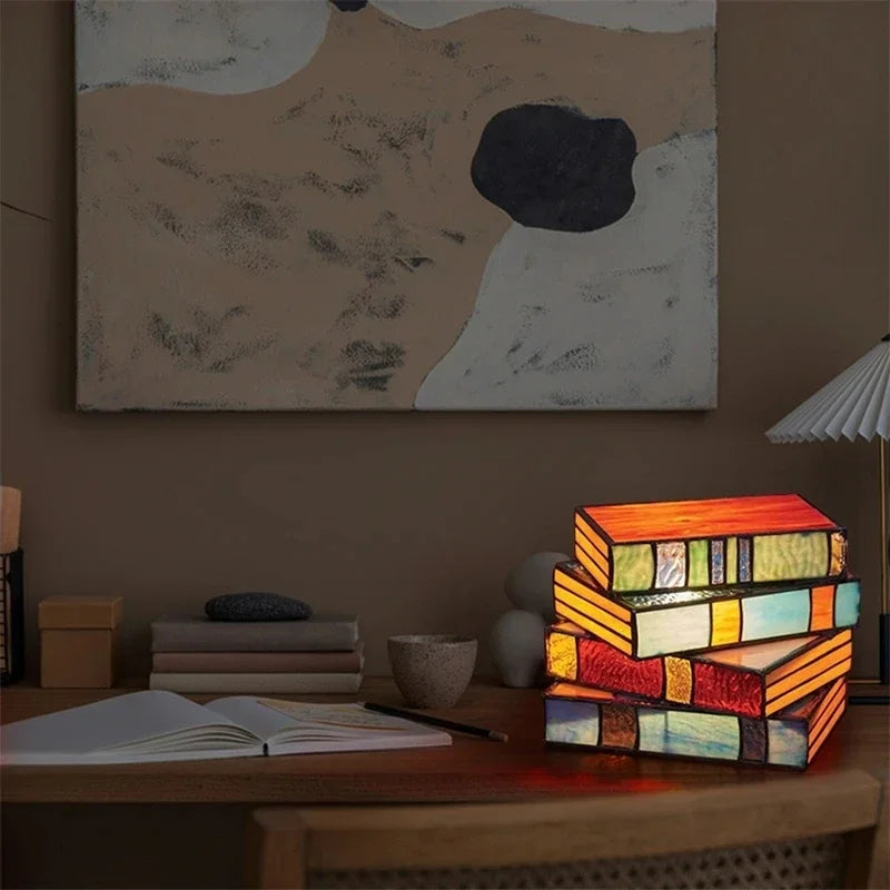 Stained Glass Stacked Books Lamp