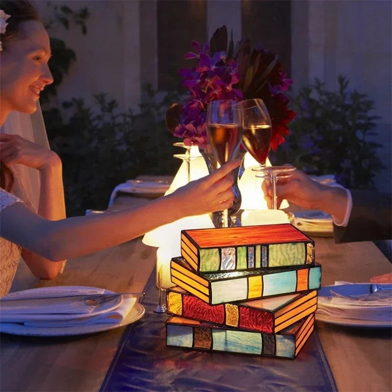 Stained Glass Stacked Books Lamp