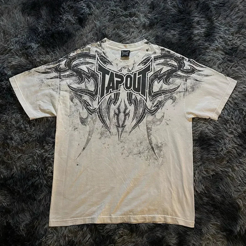 Streetwear Tapout T Shirt Y2K Mens Hip Hop Letter Graphic Print Oversized TShirt Harajuku Round Neck Cotton Short Sleeve Tops