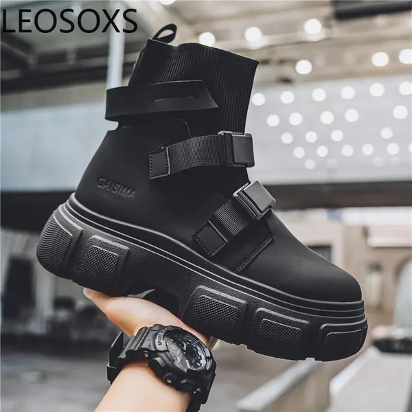 New Booties for Men Motorcyclist Boots Lace-up Non-slip Soft Comfortable LEOSOXS High Tops Fashion Explosive Style Snow Boot