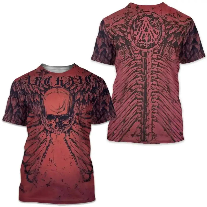 Men's Retro T-Shirt Archaic By Affliction Print Skull Tees fashion T Shirts Tops Short Sleeves Street Handsome New Men Clothing