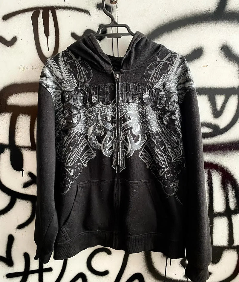 Affliction Hoodie American Retro Printing Oversize Zipper Hoodie Men Women Y2K Harajuku Hip-Hop Gothic Casual Joker Street Wear