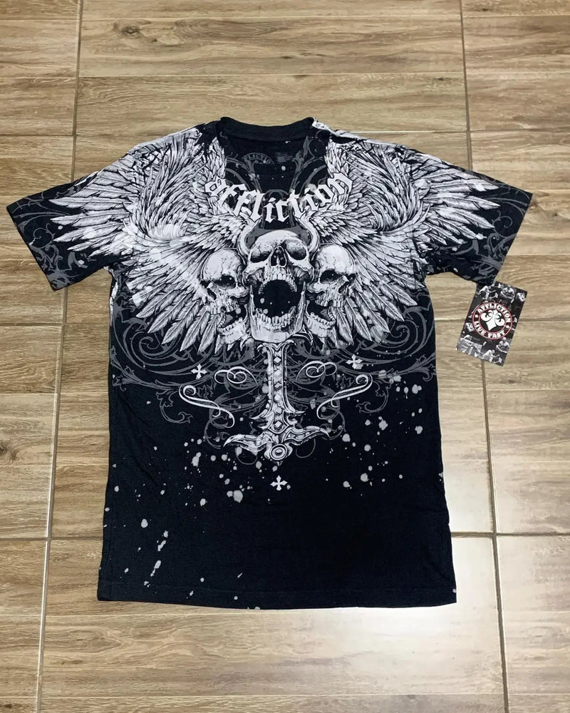 Y2K Affliction T Shirt Men Skull Graphic New Harajuku Round Neck Oversized T-Shirt Short Sleeve Tops Gothic Clothing Street Wear