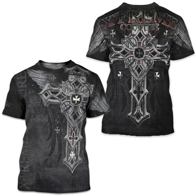 Men's Retro T-Shirt Archaic By Affliction Print Skull Tees fashion T Shirts Tops Short Sleeves Street Handsome New Men Clothing