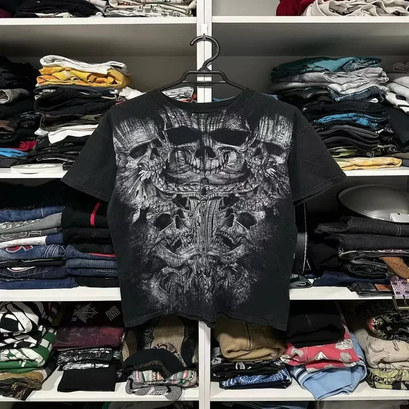 Streetwear Y2K Affliction Long sleeved T shirt Fashion Round Neck Oversized T shirt New  Mens Womens Casual Gothic Clothing Tops