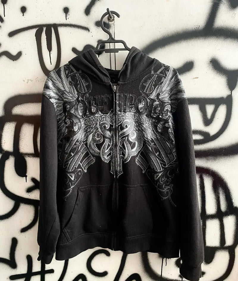 Affliction Hoodie American Retro Printing Oversize Zipper Hoodie Men Women Y2K Harajuku Hip-Hop Gothic Casual Joker Street Wear