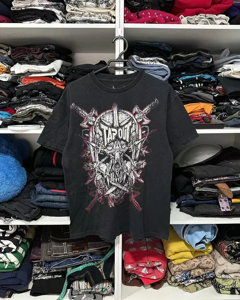 Y2K Affliction T shirt Men Women Hip Hop skull Printed Round Neck Oversized T shirt Short Sleeved Goth Clothing Tops Streetwear