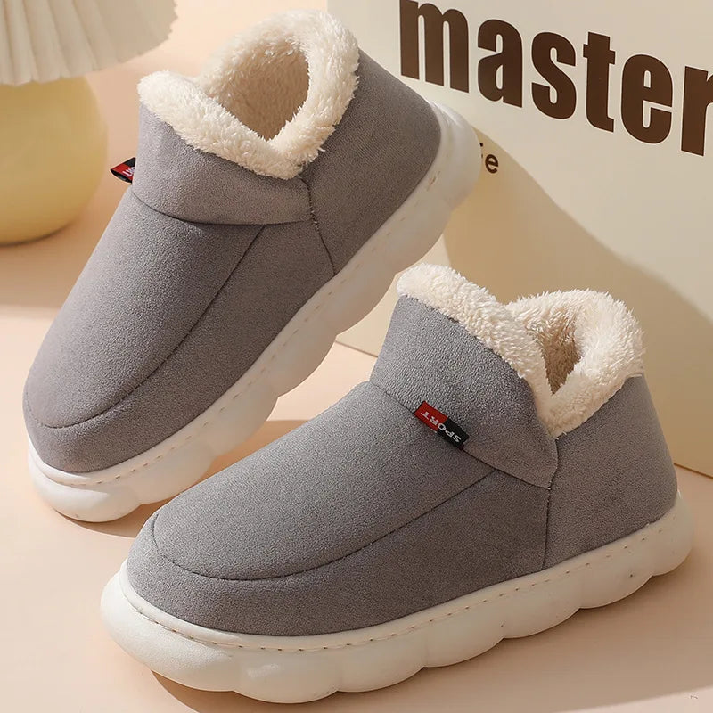 Shevalues Winter Fuzzy Men Shoes Fluffy Plush Men House Shoes Fashion Outdoor Antiskid Men Cotton Shoes Platform Fur Men Shoes