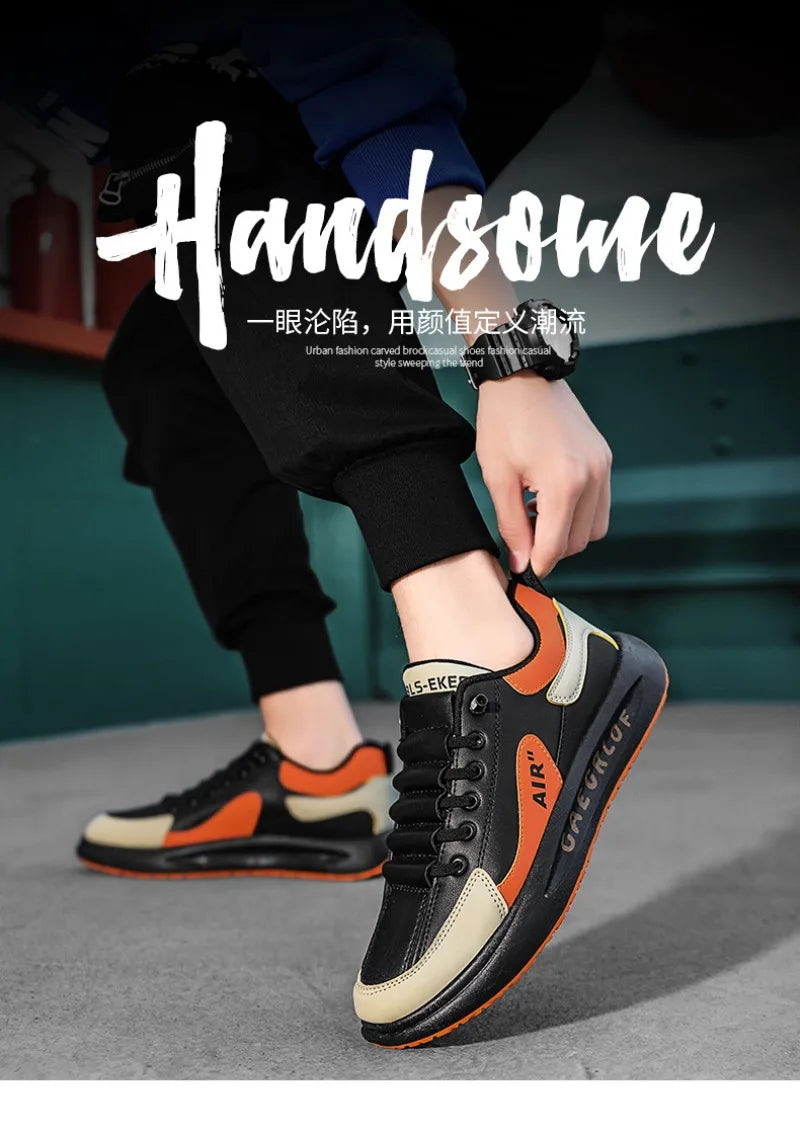 Leather Men Shoes Slip-On Men Sneakers Outdoor Casual Shoes for Man Comfortable Sports Shoes Vulcanized Sneakers Tenis Masculino