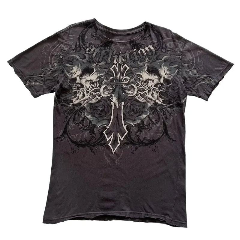 Y2K Gothic Clothing Affliction T Shirt Men Skull Graphic New Harajuku Round Neck Oversized T-Shirt Short Sleeve Tops Street Wear