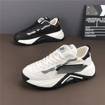 Men Luxury Chunky Sneakers Fashion Casual Secondary Leather Cowhide Mesh Breathable Height Increased Platform Running Shoes