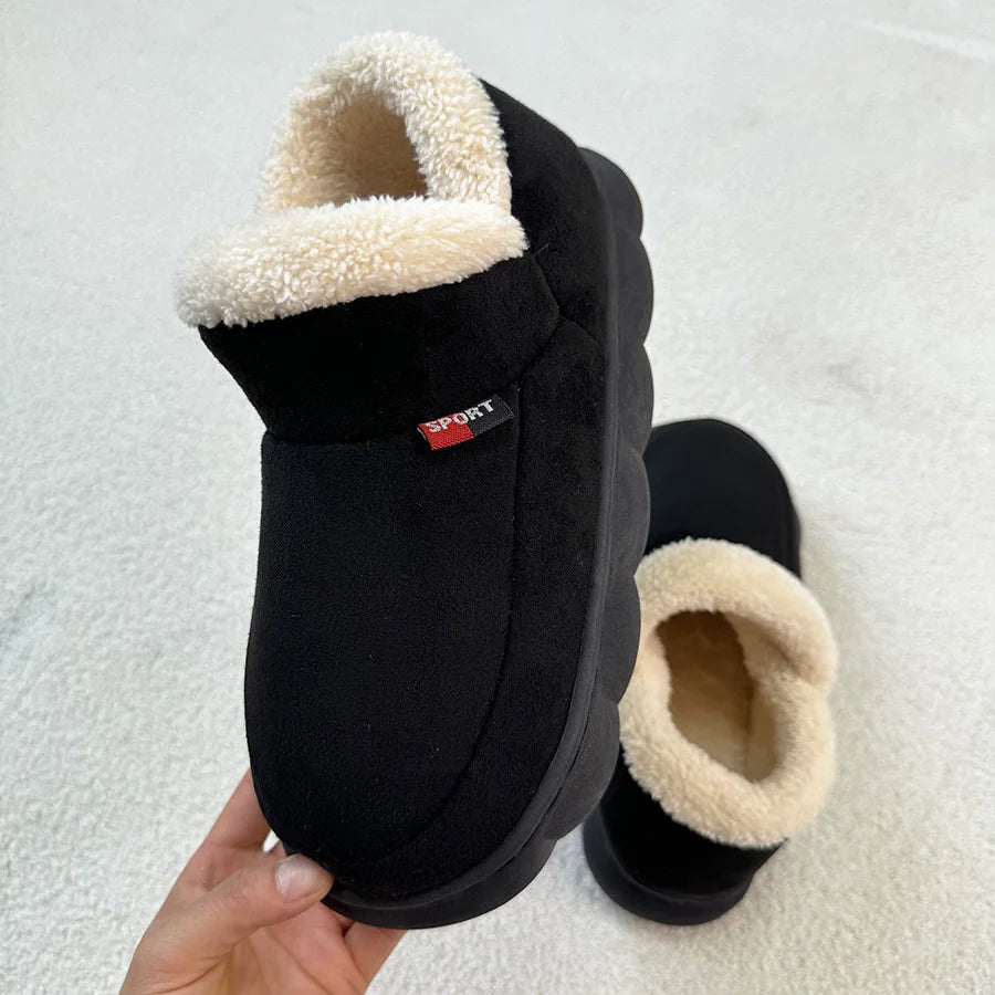 Shevalues Winter Fuzzy Men Shoes Fluffy Plush Men House Shoes Fashion Outdoor Antiskid Men Cotton Shoes Platform Fur Men Shoes