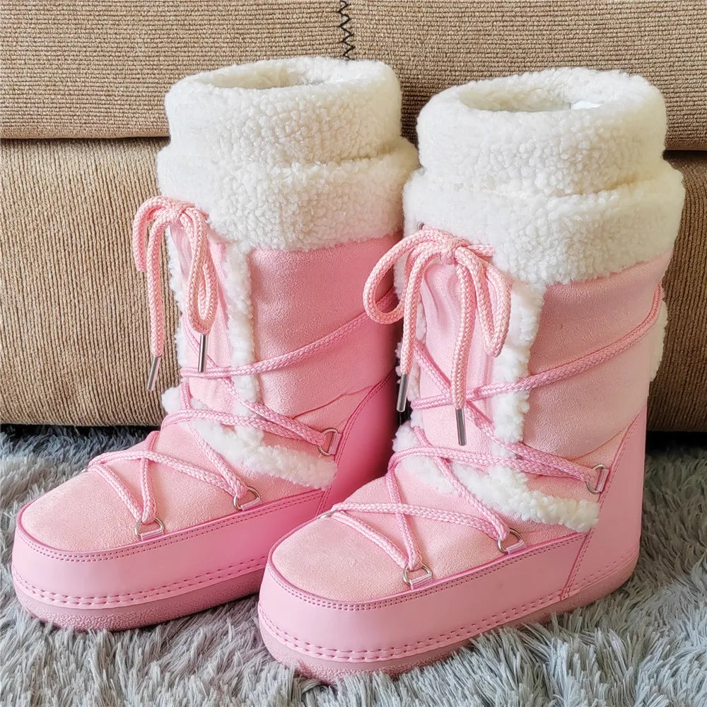 White Fur Snow Boots for Women Winter Faux Fur Boots y2k Platform Fluffy Fuzzy Furry Faux Fur Boots Waterproof Mid-calf Boots