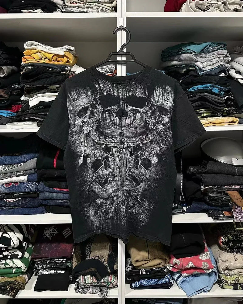 Y2K Affliction T Shirt Men Skull Graphic New Harajuku Round Neck Oversized T-Shirt Short Sleeve Tops Gothic Clothing Street Wear