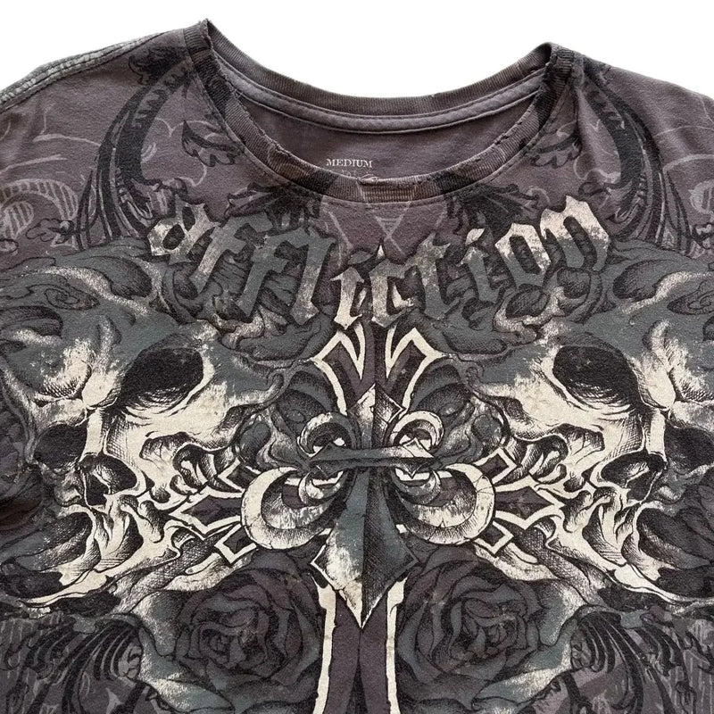 Y2K Affliction T Shirt Men Skull Graphic New Harajuku Round Neck Oversized T-Shirt Short Sleeve Tops Gothic Clothing Street Wear