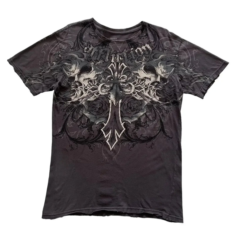 Y2K Affliction T Shirt Men Skull Graphic New Harajuku Round Neck Oversized T-Shirt Short Sleeve Tops Gothic Clothing Street Wear