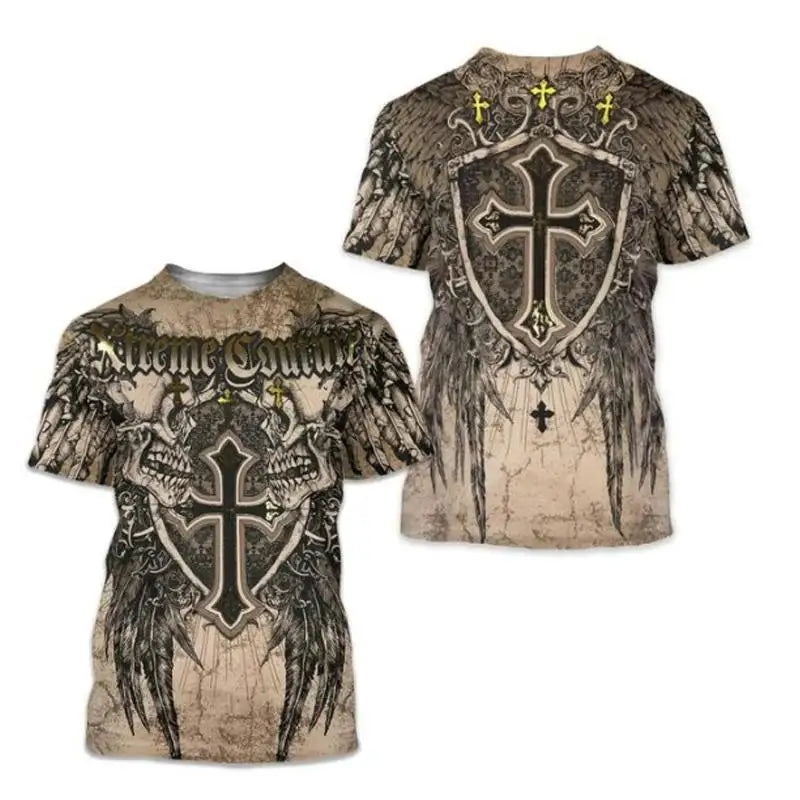 Men's Retro T-Shirt Archaic By Affliction Print Skull Tees fashion T Shirts Tops Short Sleeves Street Handsome New Men Clothing