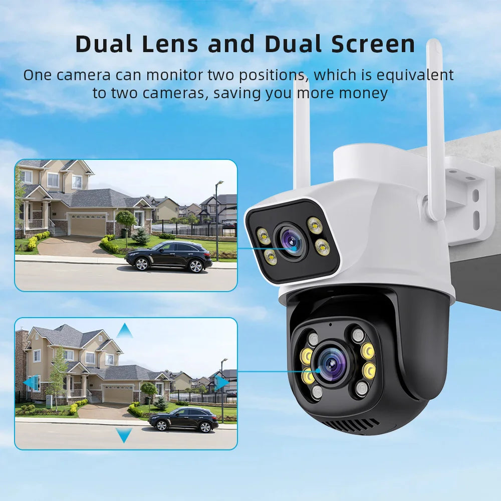 Wifi Surveillance Cameras 4K Waterproof Outdoor Wireless Security Camera Dual Lens Security-Protection ICsee IP Camera AI Track