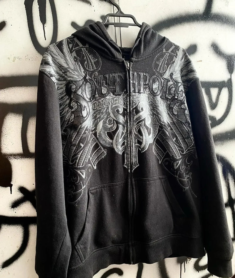 Affliction Hoodie American Retro Printing Oversize Zipper Hoodie Men Women Y2K Harajuku Hip-Hop Gothic Casual Joker Street Wear