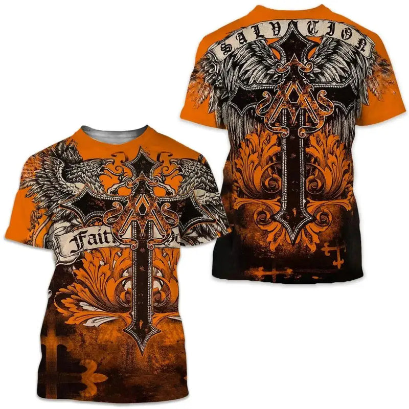 Men's Retro T-Shirt Archaic By Affliction Print Skull Tees fashion T Shirts Tops Short Sleeves Street Handsome New Men Clothing