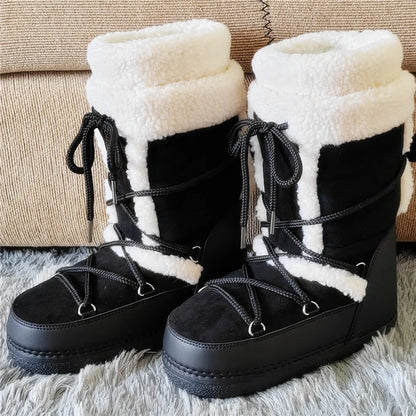 White Fur Snow Boots for Women Winter Faux Fur Boots y2k Platform Fluffy Fuzzy Furry Faux Fur Boots Waterproof Mid-calf Boots