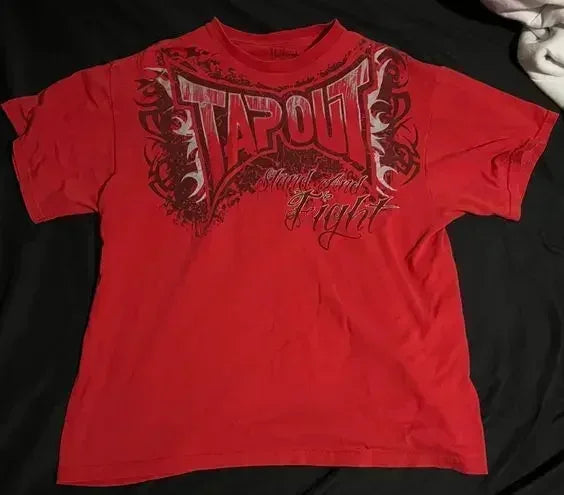 Y2K New TAPOUT Printed Red Long Sleeve Spring and Summer Retro Harajuku Cotton Top Men's Women's Street Hip Hop Gothic Loose Top