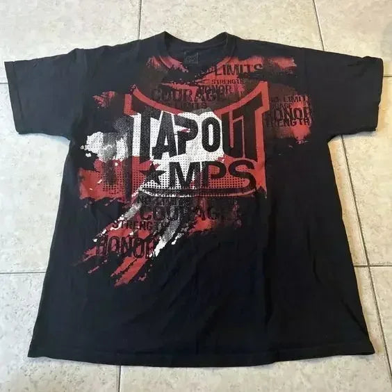 Y2K New TAPOUT Printed Red Long Sleeve Spring and Summer Retro Harajuku Cotton Top Men's Women's Street Hip Hop Gothic Loose Top