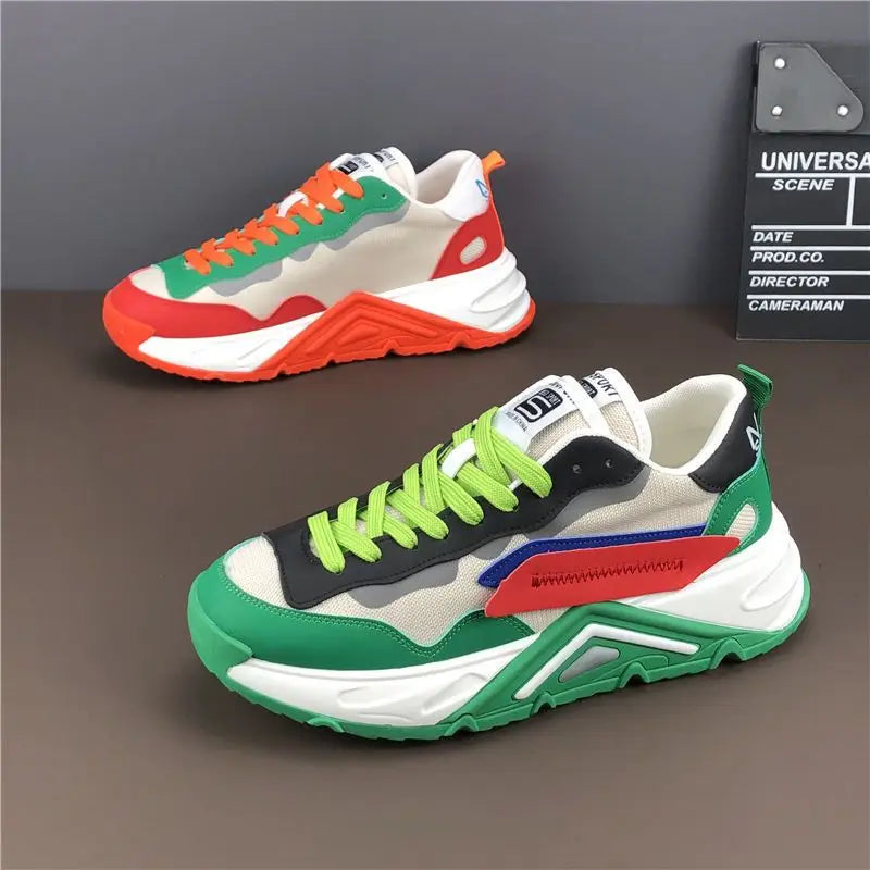 Men Luxury Chunky Sneakers Fashion Casual Secondary Leather Cowhide Mesh Breathable Height Increased Platform Running Shoes