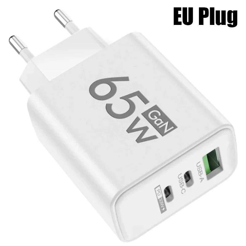 GaN Fast Charging 65W USB Type C Charger EU KR PD 3.0 Quick Charge Wall For Phone Adapter For iPhone 15 Xiaomi Huawei Samsung