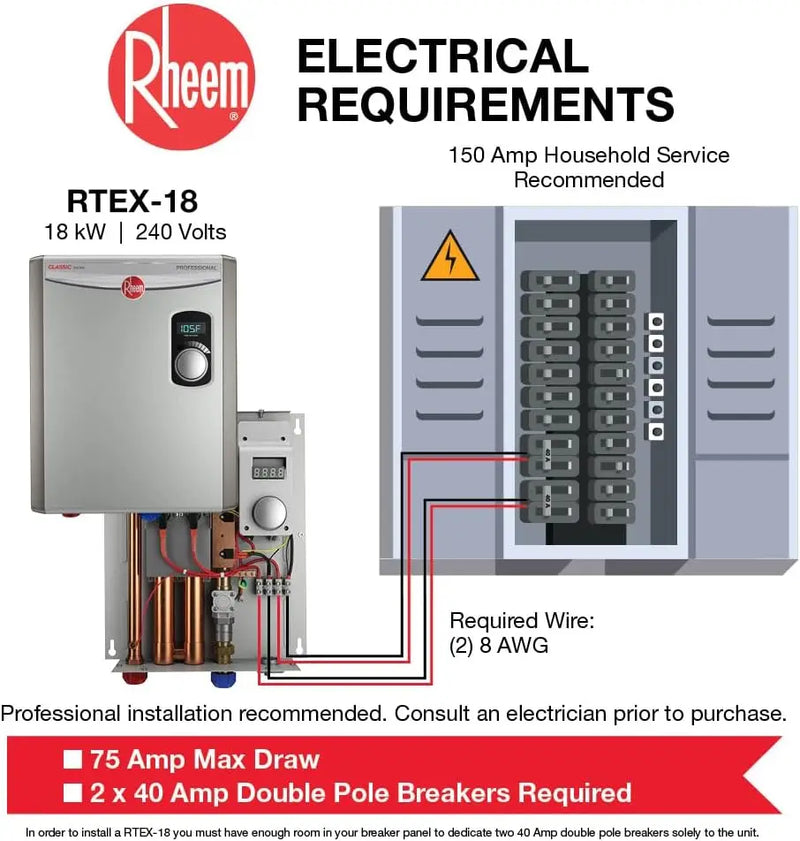 18kW 240V Tankless Electric Water Heater, Gray