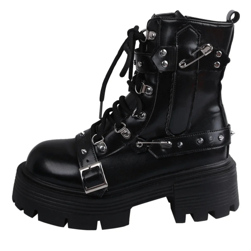 2024 New Women's Rivet Chain Design Short Boots Gothic Shoes Street Fashion Lady Rock Boots Metal Decor Punk Style Women Shoes