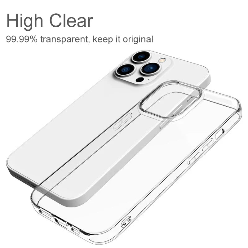 Silicone Ultra Thin Soft Case For iPhone 15 14 13 12 Mini 11 Pro XS Max X XR SE2 SE 3 8 Plus Clear Transparent Back Cover Slim 7